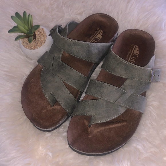 CLIFFS byWhtMntn MULE SANDALS Vegan Adjustable Strap NWOB Green 6.5M - Picture 1 of 6